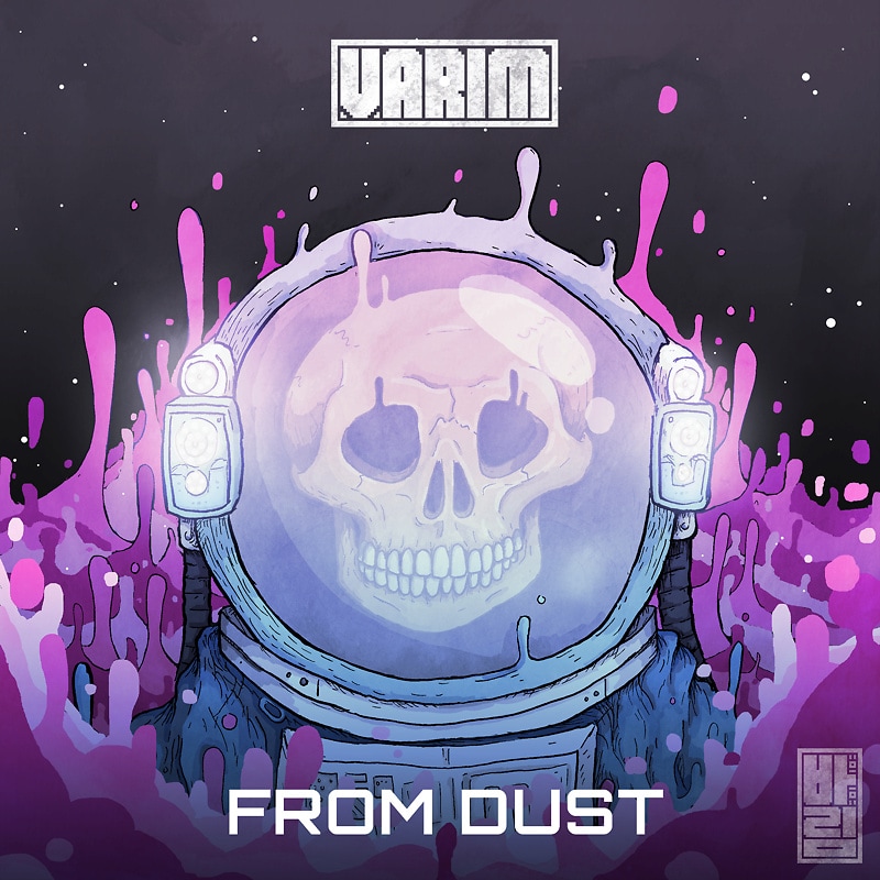 Album art for Varim single, From Dust, an astronaut with a skull for a head
