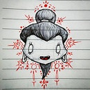 girl face with red patterns drawing