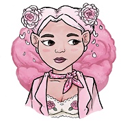 girl with roses in hair and rose themed clothes drawing