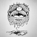 A floating blob made of mud and detritus ink drawing
