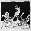 A sunken old shipwreck at the bottom of the sea ink drawing
