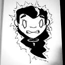 woman face with black lightning shaped hair electric shock ink drawing