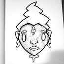 woman face with lightning shaped hair and earrings ink drawing