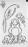 bird and cloud side on and front on drawing