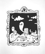 picture frame with graveyard with ghosts drawing
